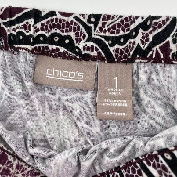 Chico's Purple Paisley Pull On Rayon Maxi Skirt Womens Size 8 Boho Elastic Waist - Picture 4 of 7